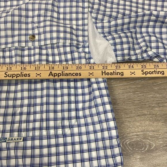 Drake Waterfowl Shirt Mens Small Blue Checkered Short Sleeve Vented Breathable - Picture 7 of 12